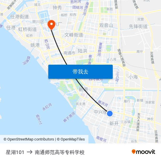 星湖101 to 南通师范高等专科学校 map