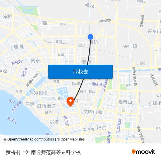 费桥村 to 南通师范高等专科学校 map