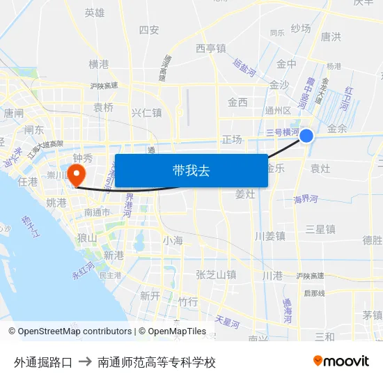 外通掘路口 to 南通师范高等专科学校 map