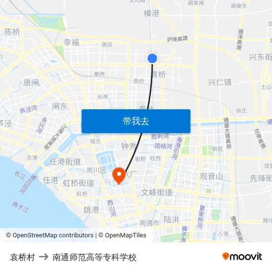 袁桥村 to 南通师范高等专科学校 map