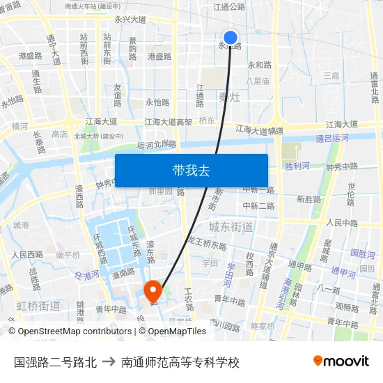 国强路二号路北 to 南通师范高等专科学校 map