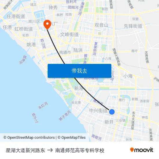 星湖大道新河路东 to 南通师范高等专科学校 map