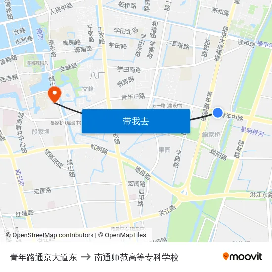青年路通京大道东 to 南通师范高等专科学校 map