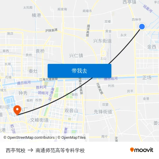 西亭驾校 to 南通师范高等专科学校 map