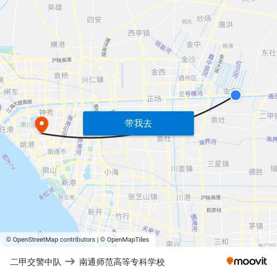 二甲交警中队 to 南通师范高等专科学校 map