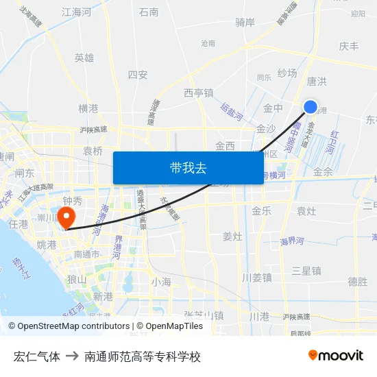 宏仁气体 to 南通师范高等专科学校 map
