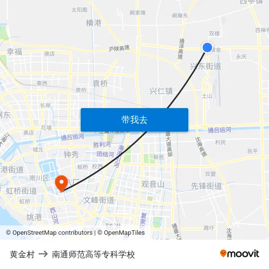黄金村 to 南通师范高等专科学校 map