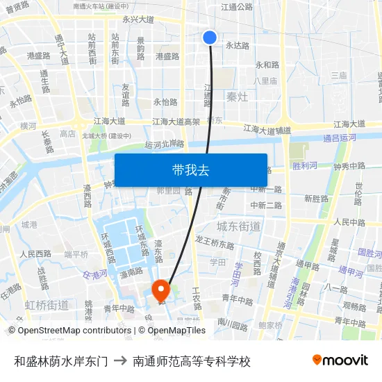 和盛林荫水岸东门 to 南通师范高等专科学校 map