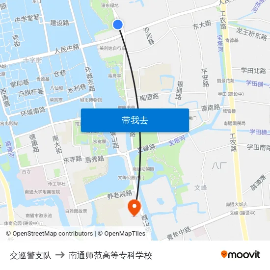交巡警支队 to 南通师范高等专科学校 map