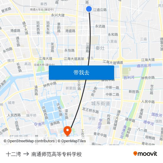 十二湾 to 南通师范高等专科学校 map