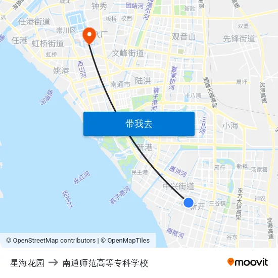 星海花园 to 南通师范高等专科学校 map