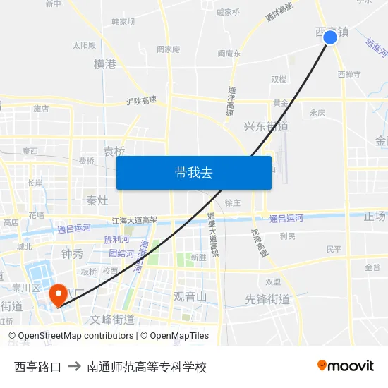 西亭路口 to 南通师范高等专科学校 map