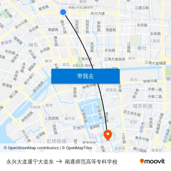 永兴大道通宁大道东 to 南通师范高等专科学校 map