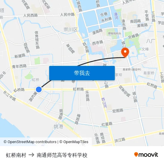 虹桥南村 to 南通师范高等专科学校 map