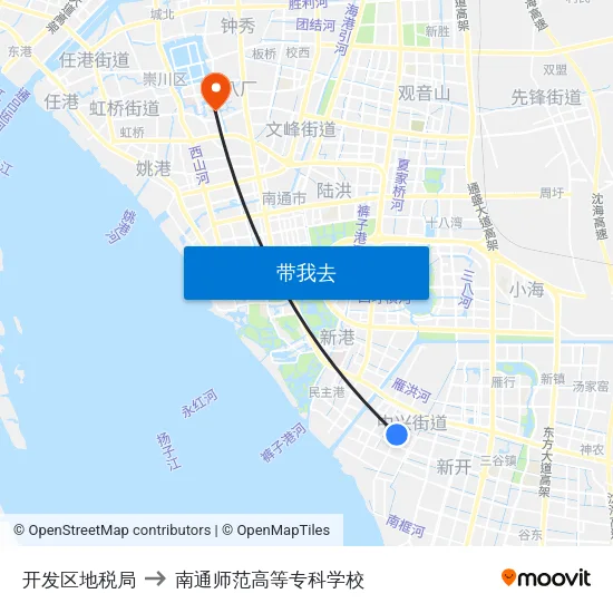 开发区地税局 to 南通师范高等专科学校 map