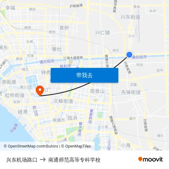 兴东机场路口 to 南通师范高等专科学校 map