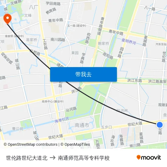 世伦路世纪大道北 to 南通师范高等专科学校 map