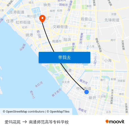 爱玛花苑 to 南通师范高等专科学校 map