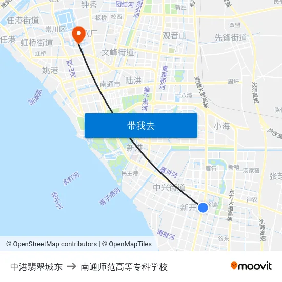 中港翡翠城东 to 南通师范高等专科学校 map