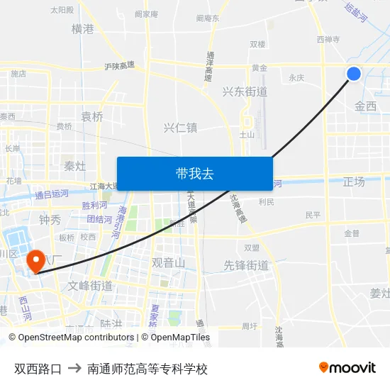 双西路口 to 南通师范高等专科学校 map