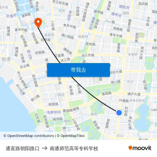 通富路朝阳路口 to 南通师范高等专科学校 map