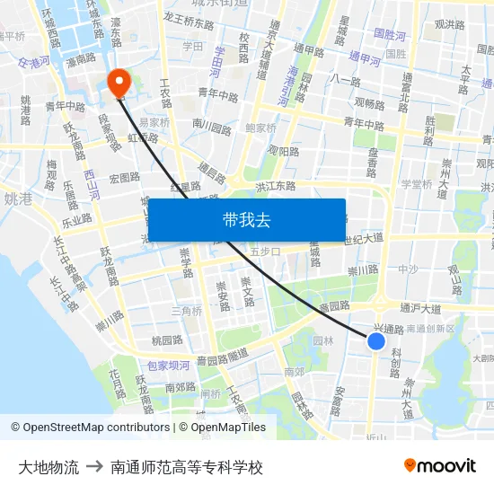 大地物流 to 南通师范高等专科学校 map
