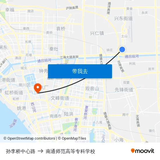 孙李桥中心路 to 南通师范高等专科学校 map