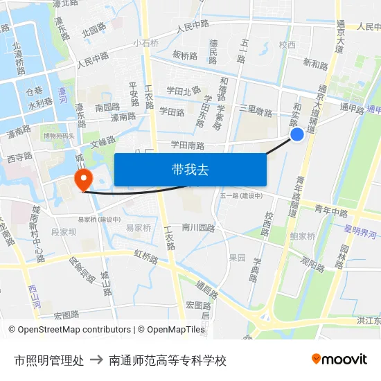 市照明管理处 to 南通师范高等专科学校 map