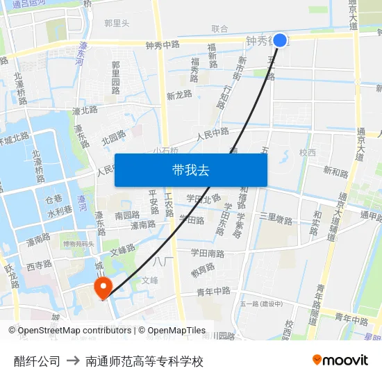 醋纤公司 to 南通师范高等专科学校 map