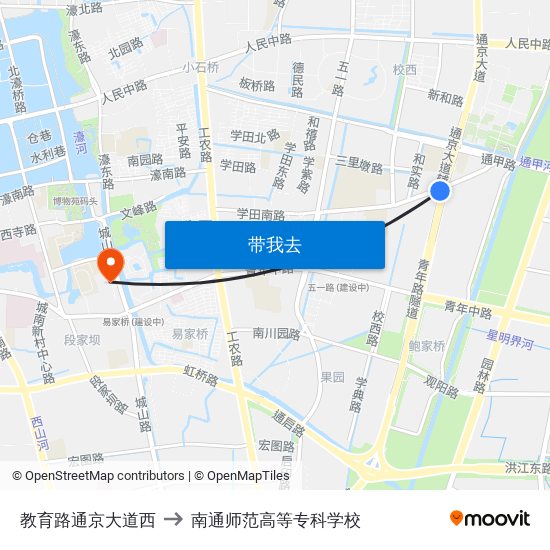 教育路通京大道西 to 南通师范高等专科学校 map