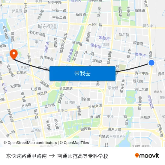 东快速路通甲路南 to 南通师范高等专科学校 map