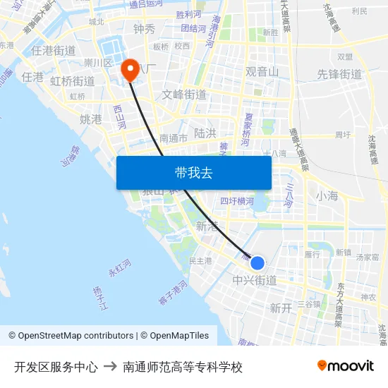 开发区服务中心 to 南通师范高等专科学校 map