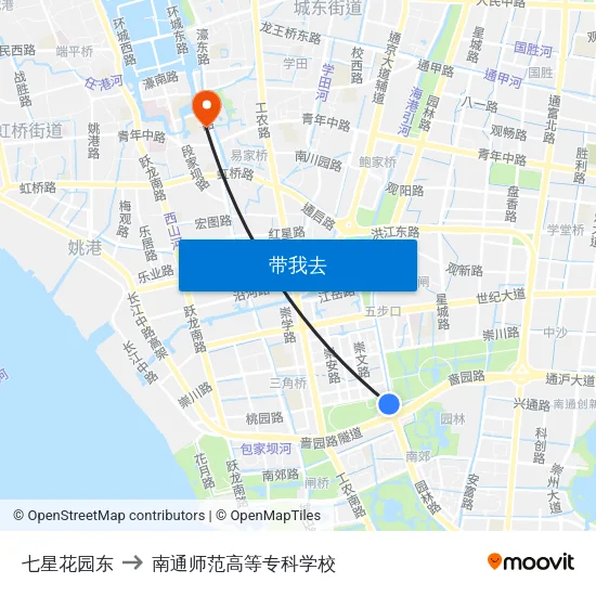 七星花园东 to 南通师范高等专科学校 map