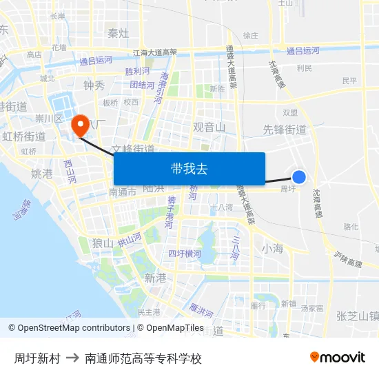 周圩新村 to 南通师范高等专科学校 map