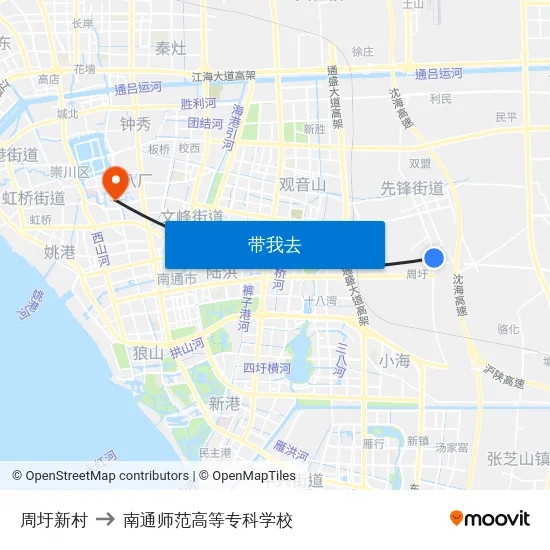 周圩新村 to 南通师范高等专科学校 map