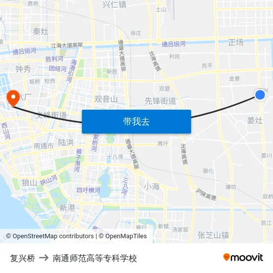 复兴桥 to 南通师范高等专科学校 map