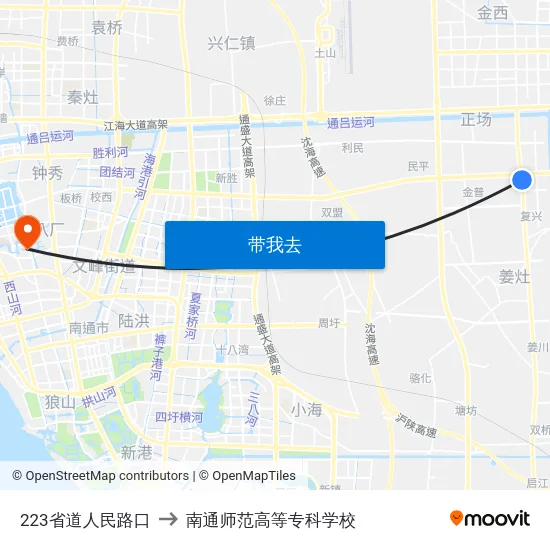 223省道人民路口 to 南通师范高等专科学校 map