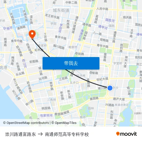 崇川路通富路东 to 南通师范高等专科学校 map