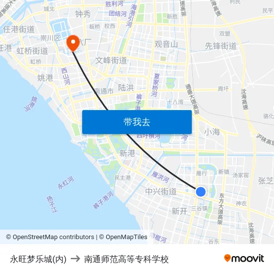 永旺梦乐城(内) to 南通师范高等专科学校 map
