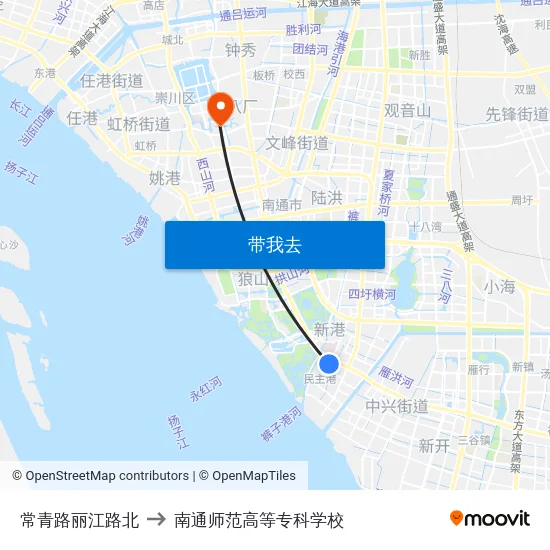 常青路丽江路北 to 南通师范高等专科学校 map