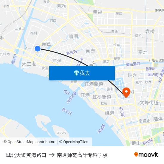 城北大道黄海路口 to 南通师范高等专科学校 map