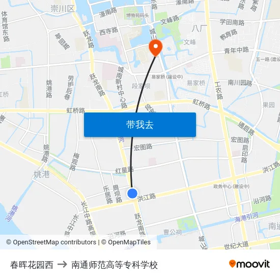 春晖花园西 to 南通师范高等专科学校 map