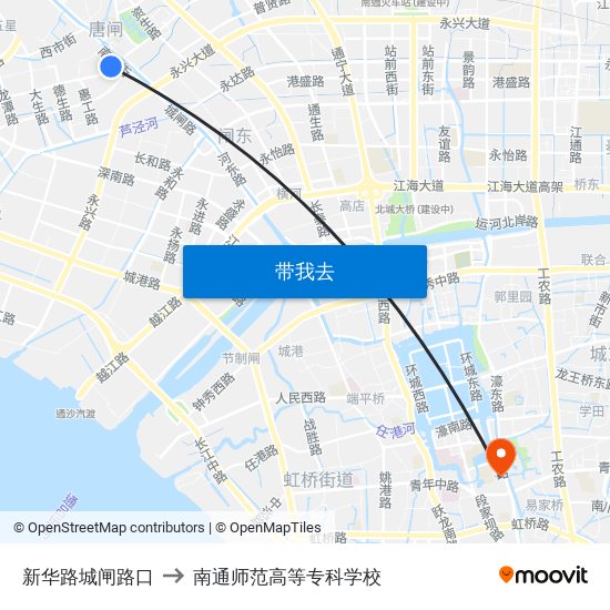 新华路城闸路口 to 南通师范高等专科学校 map