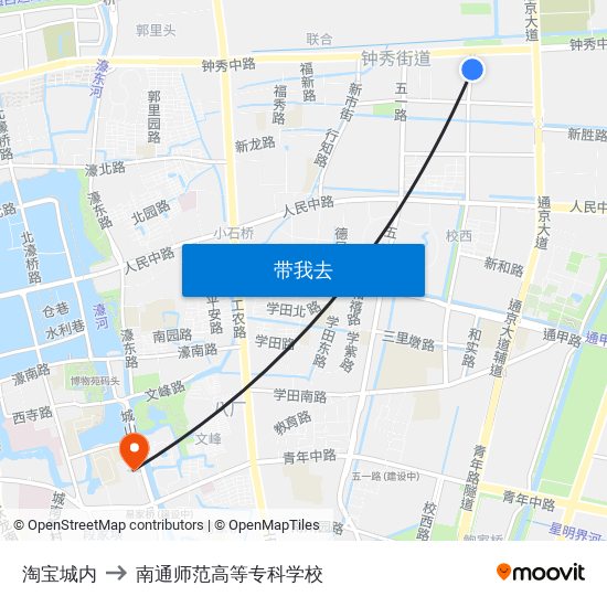 淘宝城内 to 南通师范高等专科学校 map