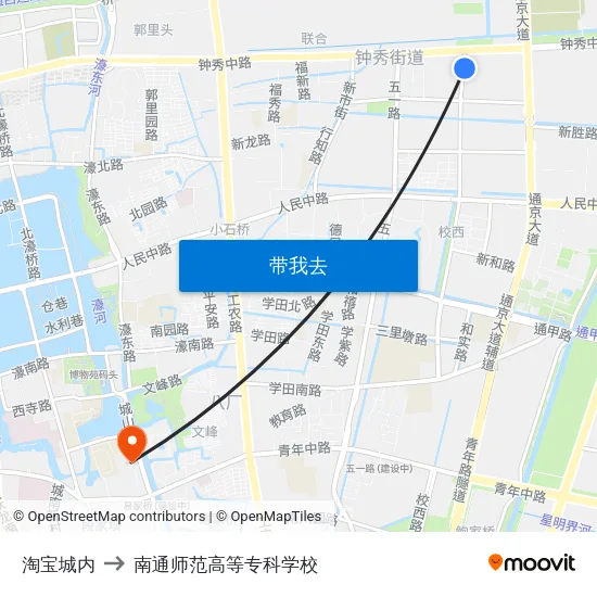 淘宝城内 to 南通师范高等专科学校 map