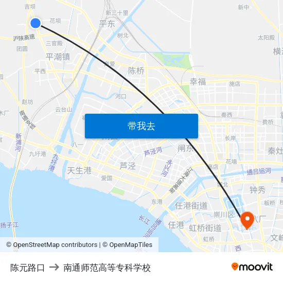 陈元路口 to 南通师范高等专科学校 map