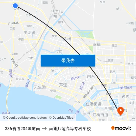 336省道204国道南 to 南通师范高等专科学校 map