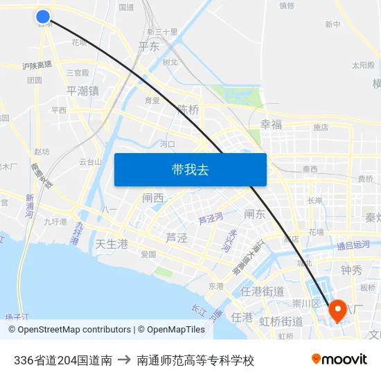 336省道204国道南 to 南通师范高等专科学校 map