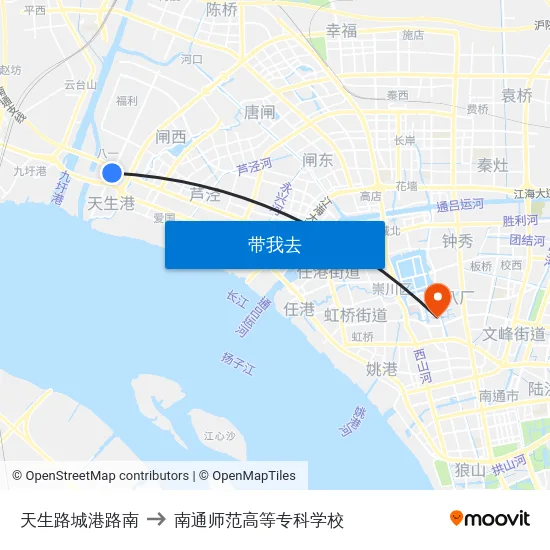 天生路城港路南 to 南通师范高等专科学校 map