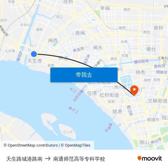 天生路城港路南 to 南通师范高等专科学校 map
